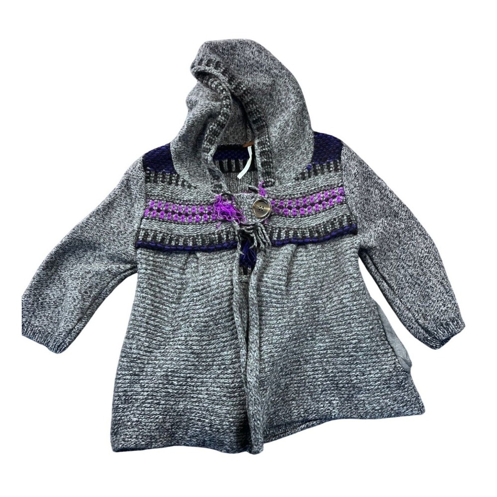 FREE PEOPLE Wool Blend Cardigan Sweater, Size Small, Gray Purple ONE BUTTON Hood